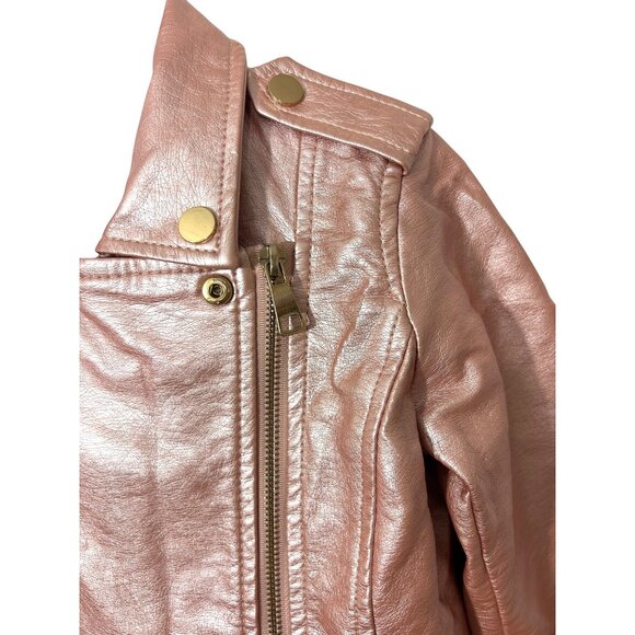 Ci Sono Kids Girl Moto Biker Jacket 8 Metallic Pink Faux Leather Zipper Pockets - Picture 7 of 14